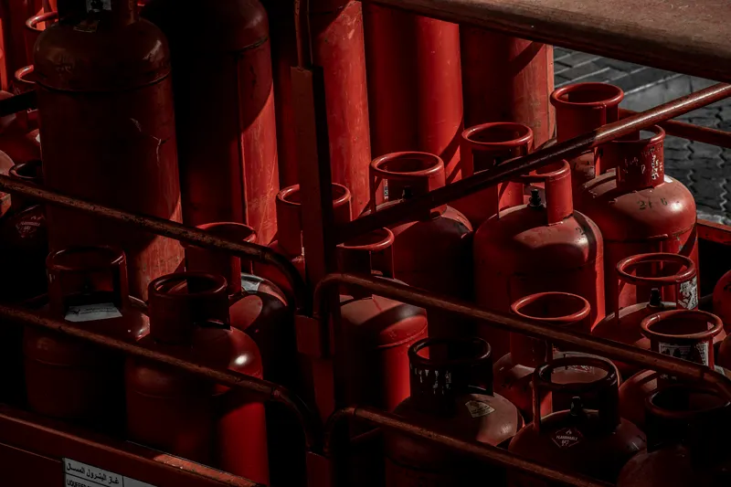 LPG cylinders racked in an industrial store